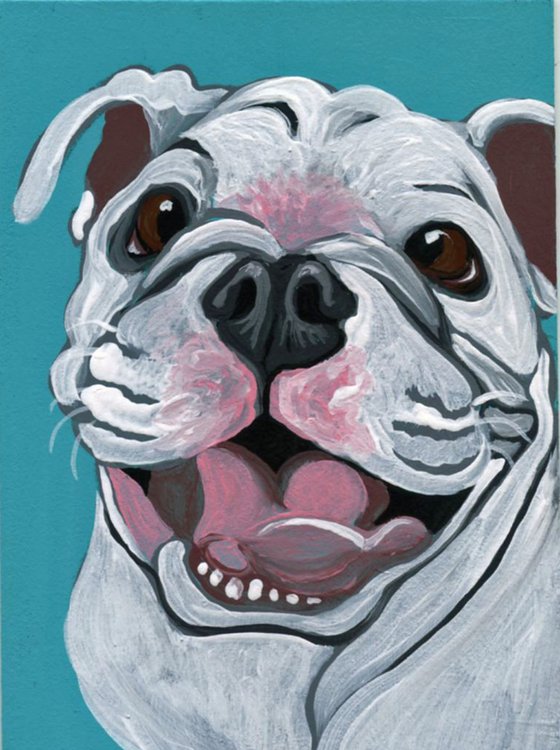 ACEO ATC Original Miniature Painting English Bulldog Pet Dog Art-Carla Smale