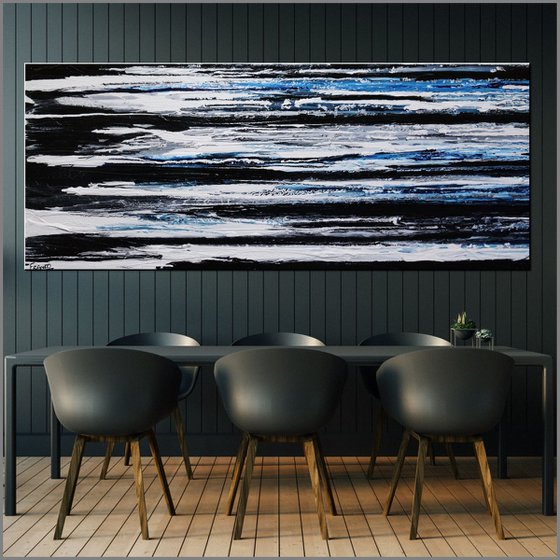 Arctic Prush 200cm x 80cm Blue White Black Textured Abstract Art