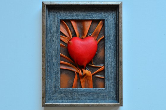 Lovers Heart 23 - Original Framed Leather Sculpture Painting Perfect for Gift