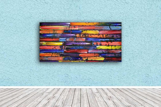 "Slip Through The Cracks" - Original PMS Abstract Oil Painting On Wooden Panel - 48" x 24"