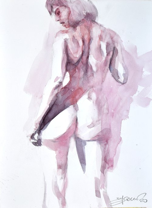 Nude with big shadow by Goran Žigolić Watercolors