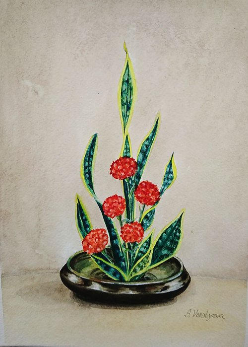 Ikebana #3. Still life watercolor painting. by Svetlana Vorobyeva