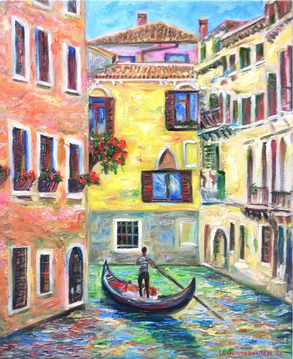 Impressionistic Cityscapes Oil Painting By Katia Ricci, 16 X 20", Romantic Venice, Original Artwork