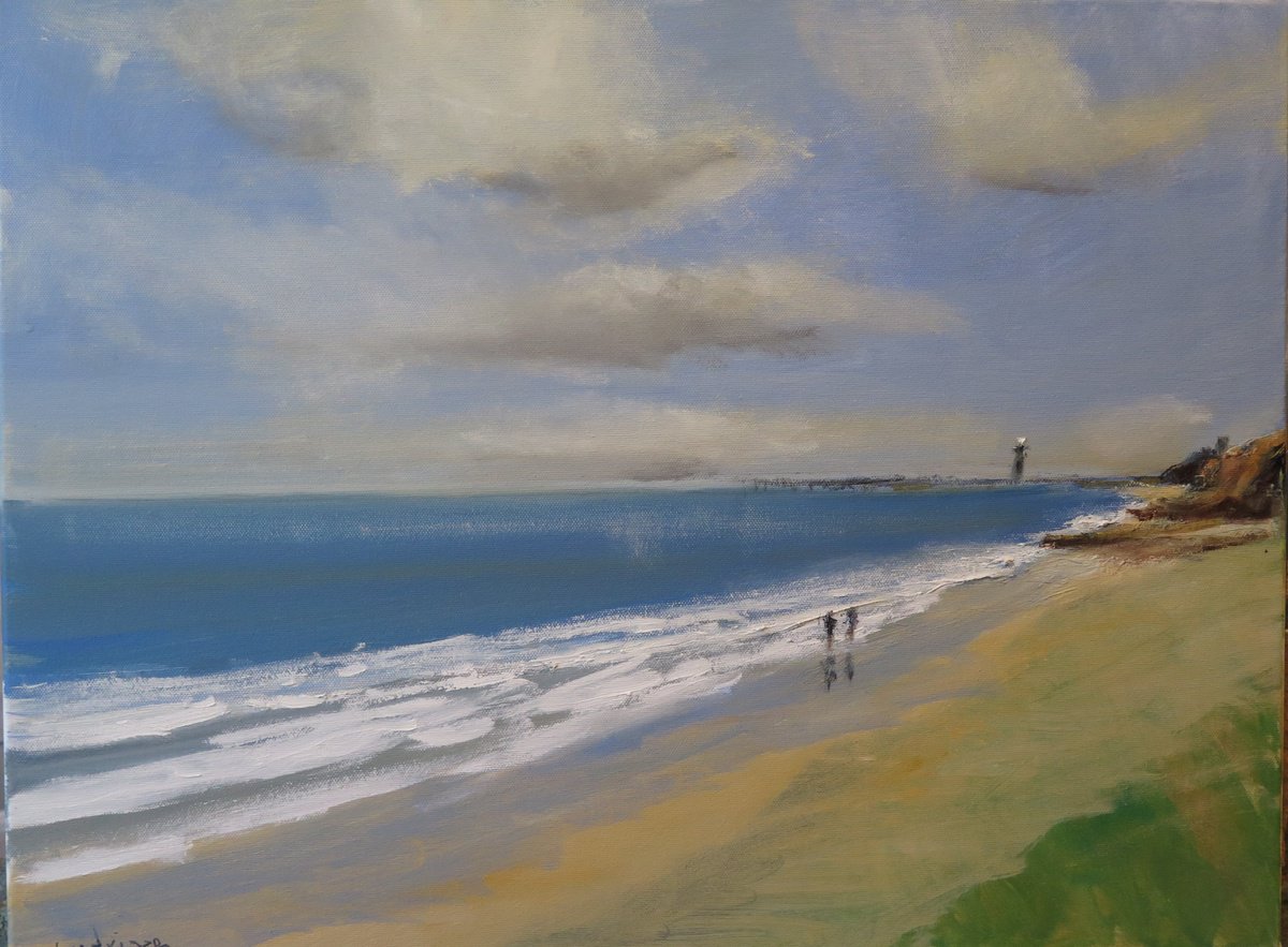 Impressionistic Landscape Oil Painting By Malcolm Ludvigsen, 24 X 18", Whitby From Sandsend, Original Artwork