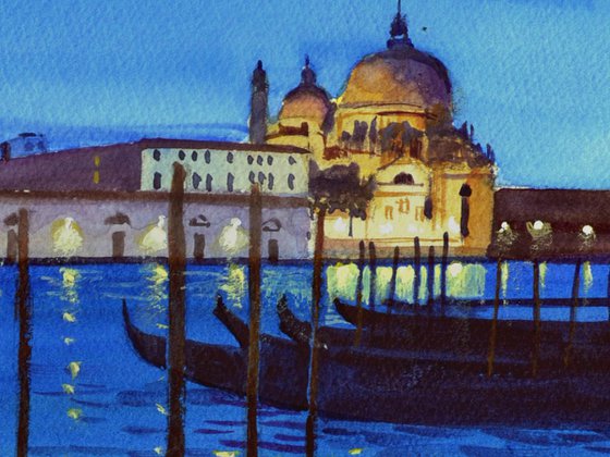 View of the Salute at night, Venice