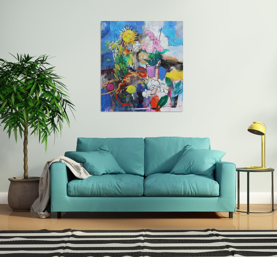 Sunflowers, Orchids and Fruits