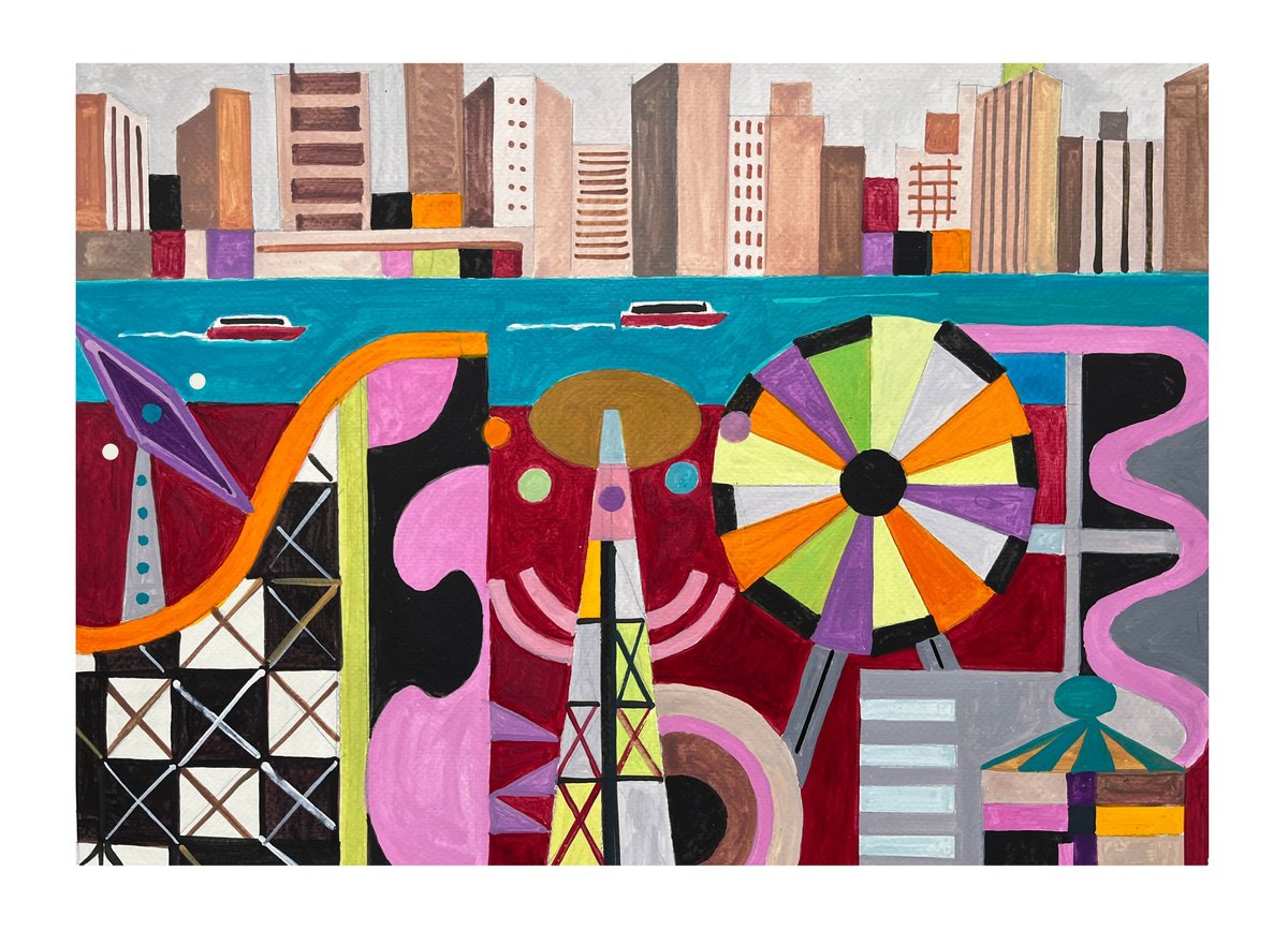 Urban And Pop Acrylic Painting , Coney-Island_02 By Andre Baldet, 17 X 13, Artwork For Sale On Artfinder