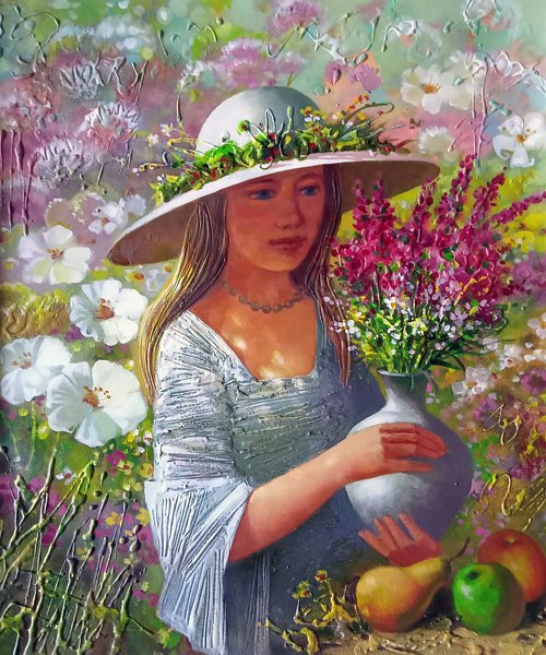 Girl with a bouquet by Anatolii Tarabаnov