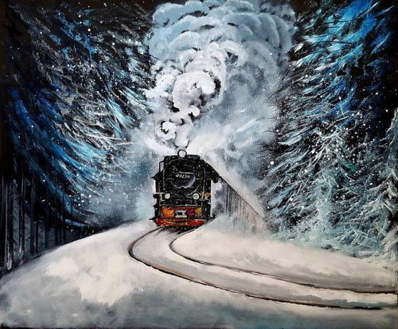 Polar Express. Impressionist Winter Landscape. Original Oil Painting. Home Decor. Wall Art.