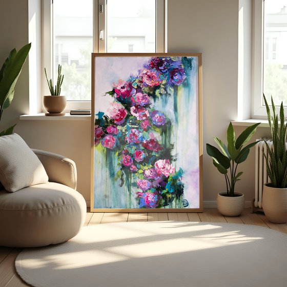 Textured Roses Oil Painting