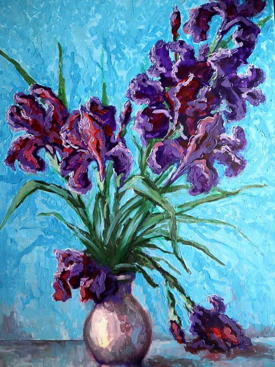 Irises on Blue