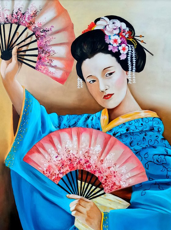 Danza dei ventagli - original painting-Geisha-portrait