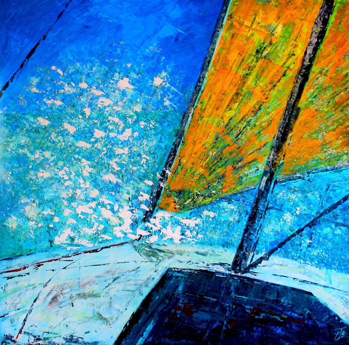 Impressionistic Landscape Acrylic Painting By Paul J Best, 40 X 40", Marine Venture I (Large), Original Artwork