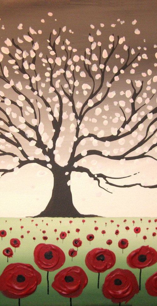 original abstract landscape "Blossom Hill" floral flower artwork painting art canvas - 16 x 20 inches by Stuart Wright