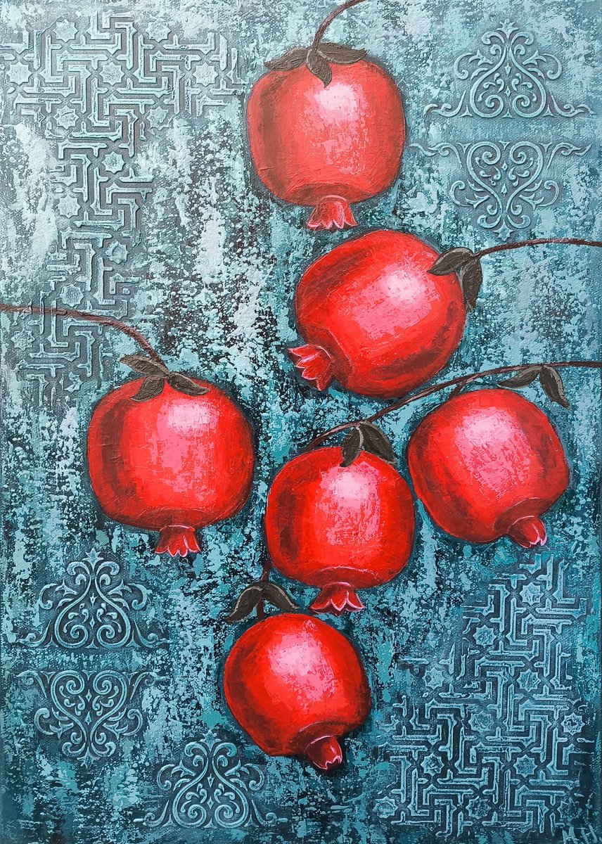 Impressionistic Still Life Oil Painting By Hasmik Mamikonyan, 16 X 24, Ornamental Abundance, Original Artwork