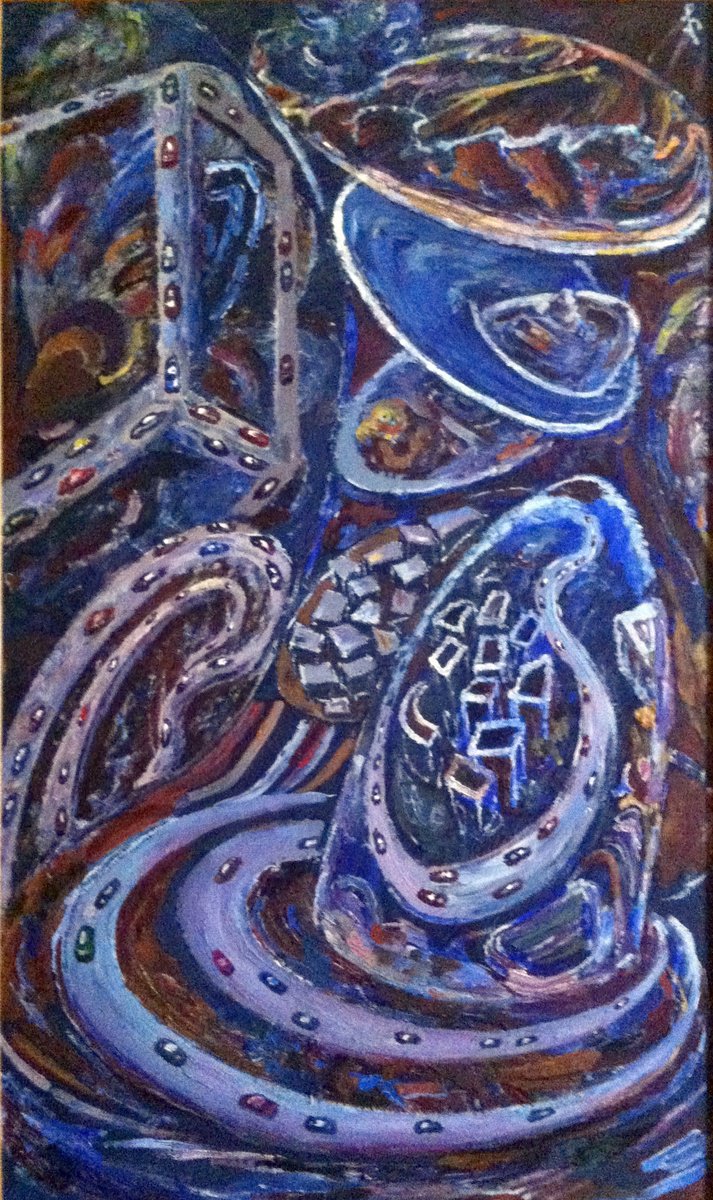 Surrealistic Cityscapes Oil Painting By Lia Chechelashvili, 20 X 33", Fantasy, Original Artwork