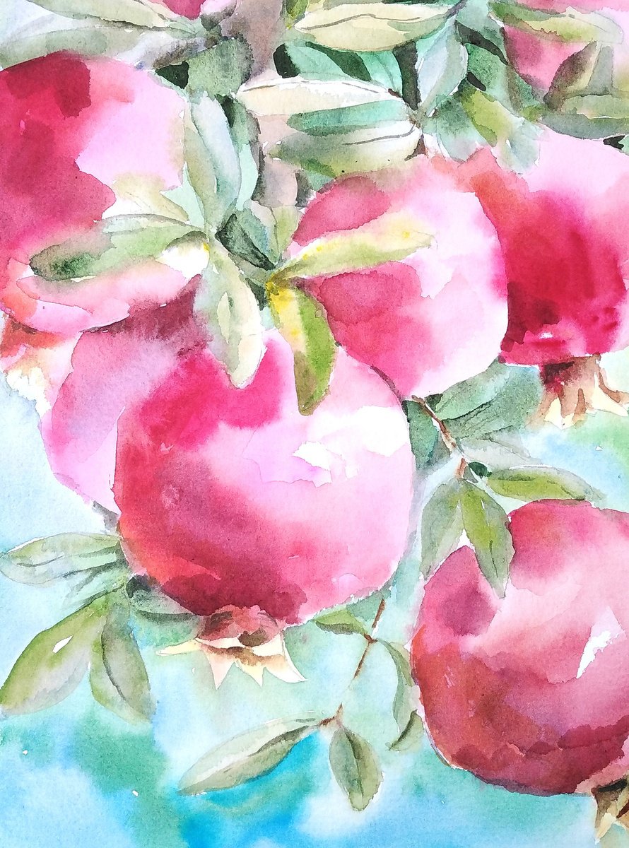 Pomegranates artwork, watercolor illustration by Tanya Amos