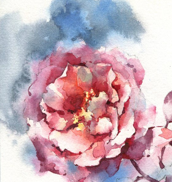 "Twilight smells like the scent of roses" original watercolor sketch small format