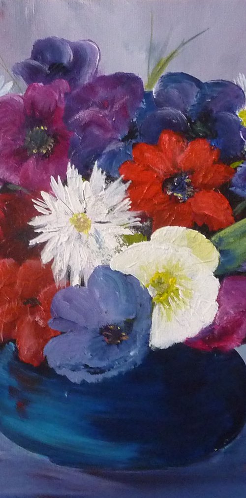 Bowl of Summer Blooms by Margaret Denholm