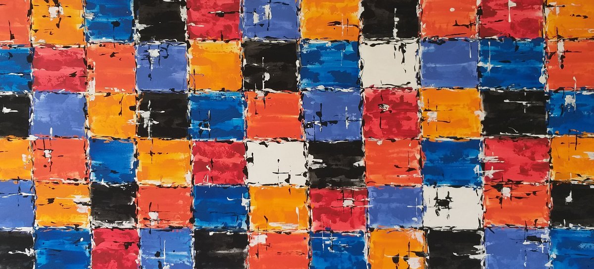 Abstract Acrylic Painting By Max Yaskin, 84 X 40", Patchwork 7 By M.y., Original Artwork