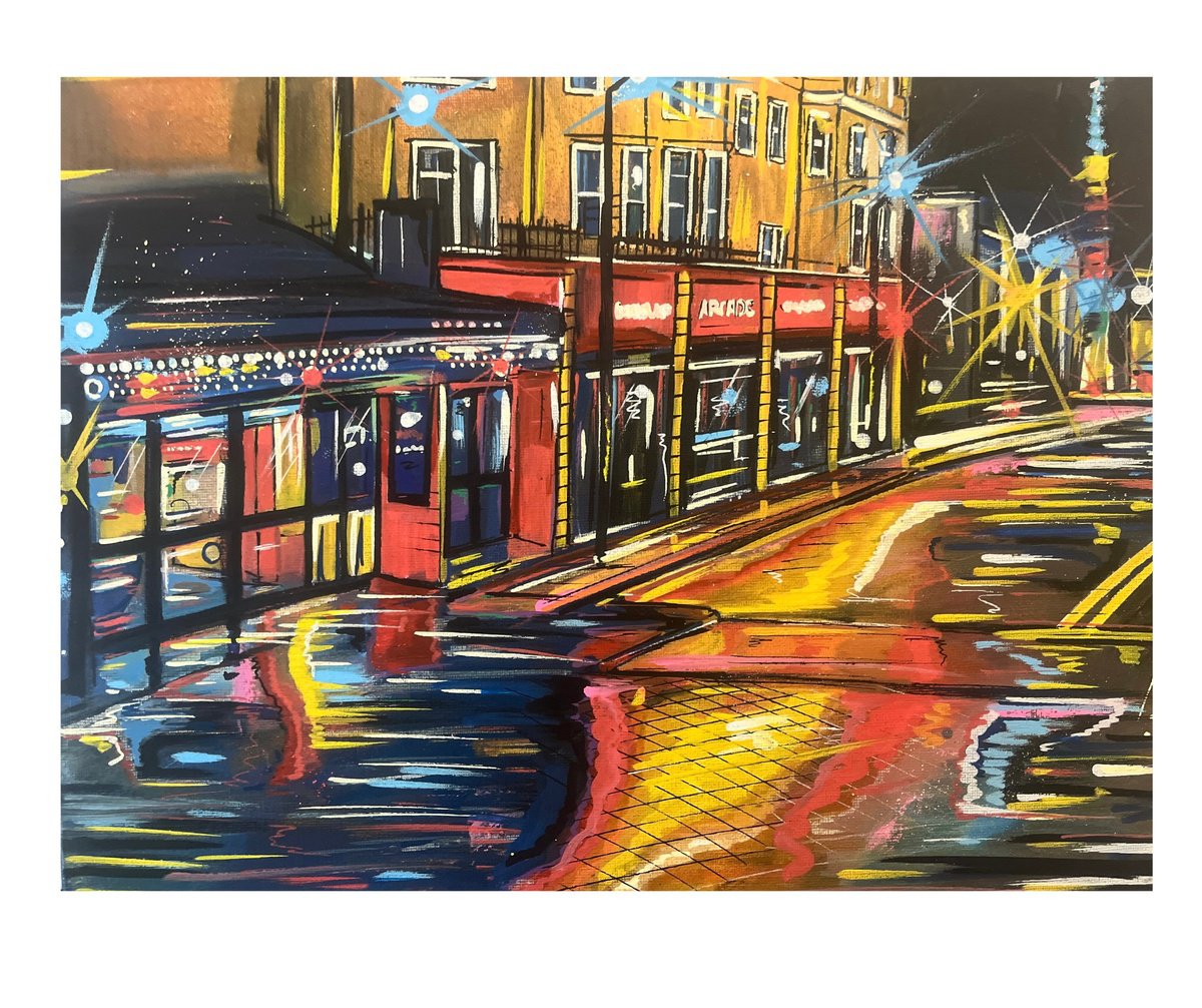 Illustrative Cityscapes Painting By John Curtis, 16 X 12, The Arcades, Original Artwork