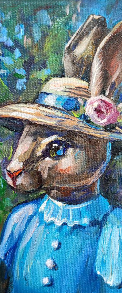 Lady rabbit. Original oil painting by Natalia Miasnikova
