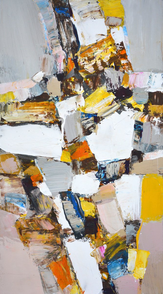 Abstract Acrylic Painting By Iryna Kastsova, 20 X 35, Night Light., Original Artwork