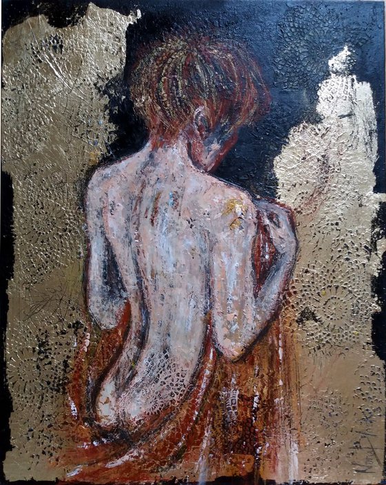 " Bather", original Mixed Media painting on board, 40x50x0,6cm