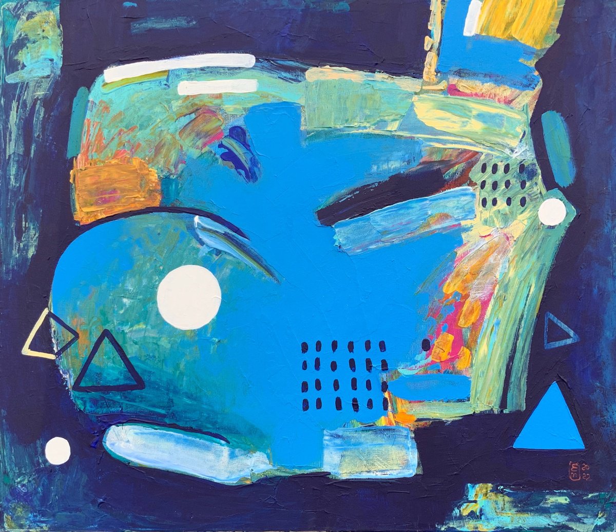 Geometric Abstract Acrylic Painting By Elena Tomilova, 24 X 20, Shapes-2, Original Artwork