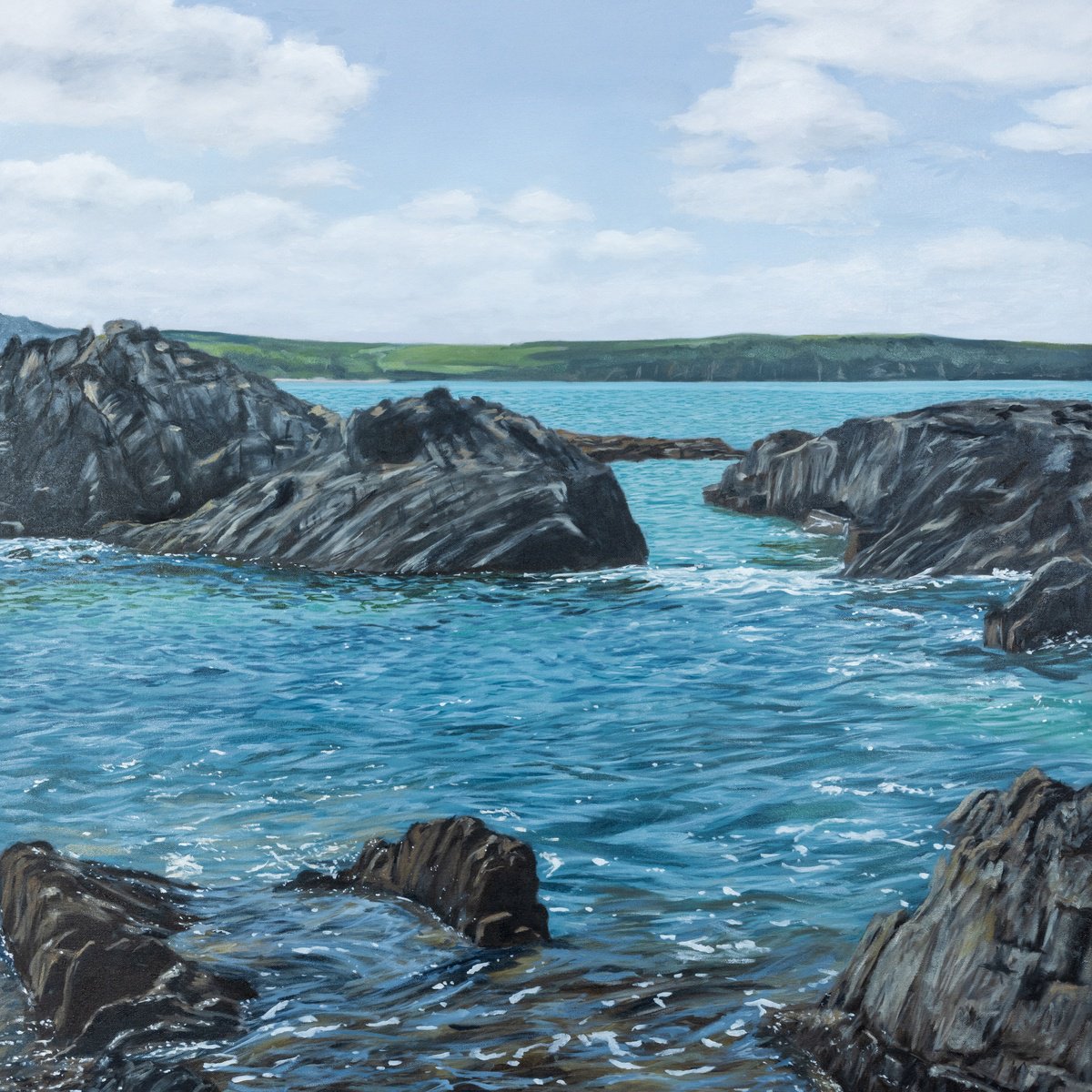 Photorealistic Landscape Oil Painting By Christopher Witchall, 24 X 24, Across The Bay, Original Artwork