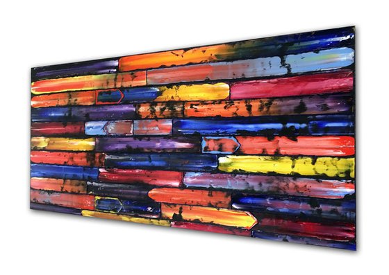 "Slip Through The Cracks" - Original PMS Abstract Oil Painting On Wooden Panel - 48" x 24"