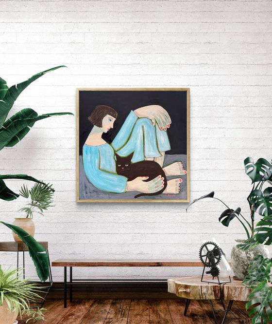 Lady and Cat with big hands and feet