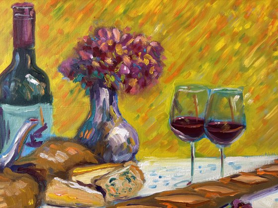 French Feast: Wine, Cheese, and Flowers