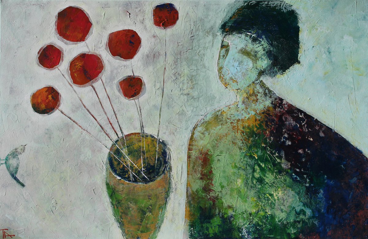 Woman and flowers. by Tatjana Auschew