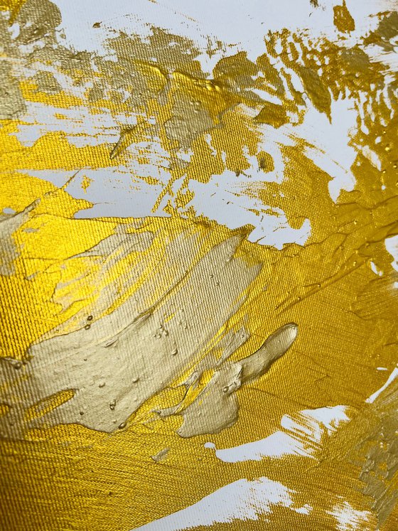 Golden Expressive Abstract Painting. Gold luxury art.