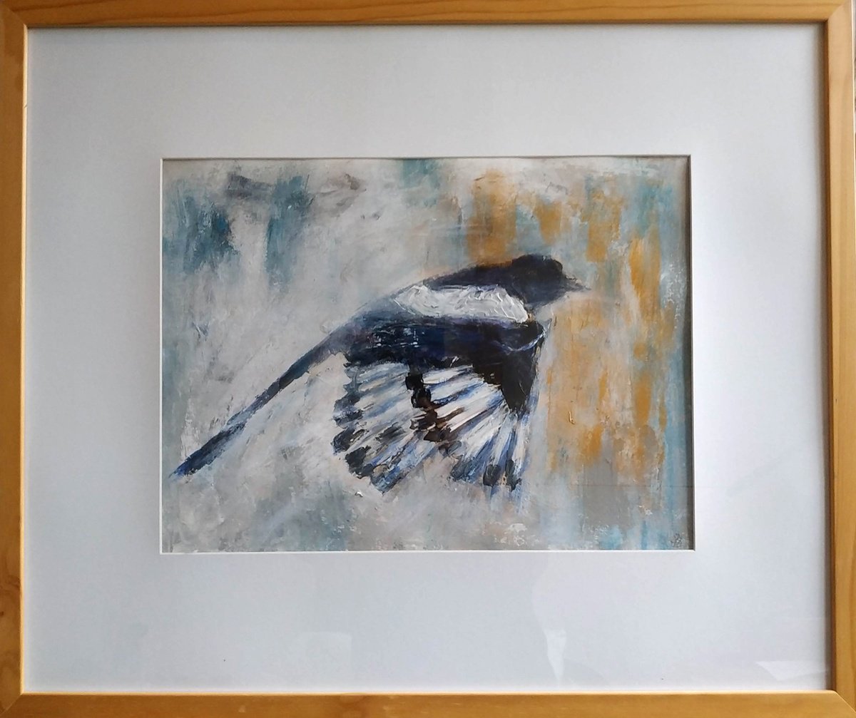 Expressive Animal Acrylic Painting By Sbboursot, 25 X 21", Magpie Iii, Original Artwork