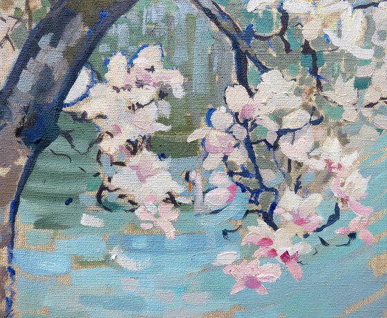 White magnolia in bloom Painting