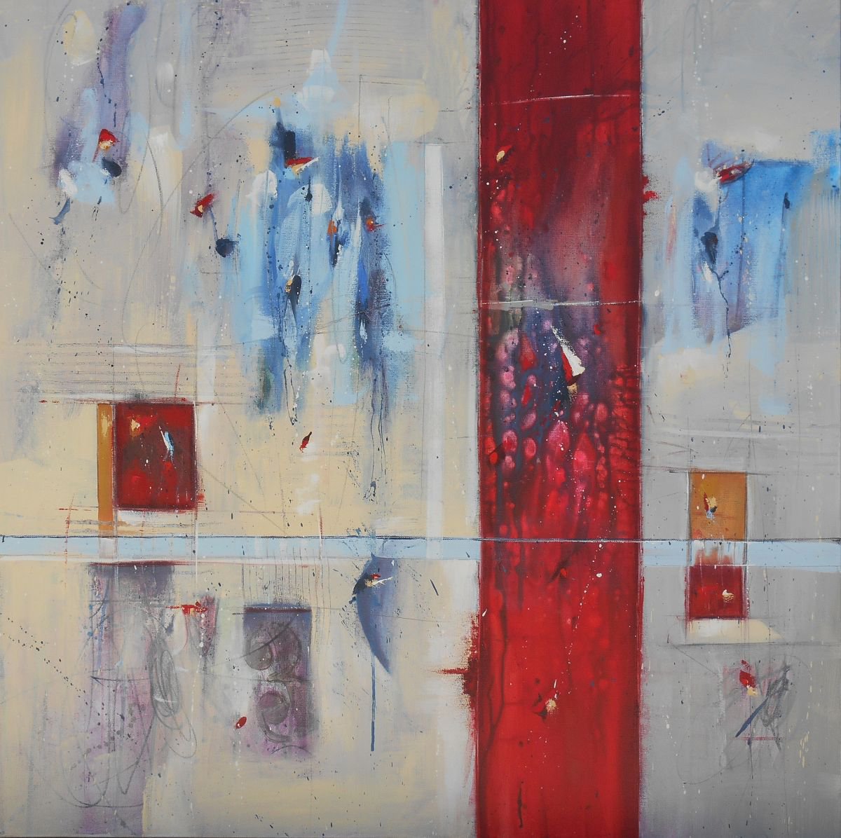 Geometric Abstract Oil Painting By Cynthia Ligeros, 36 X 36, Walk The Ocean, Original Artwork