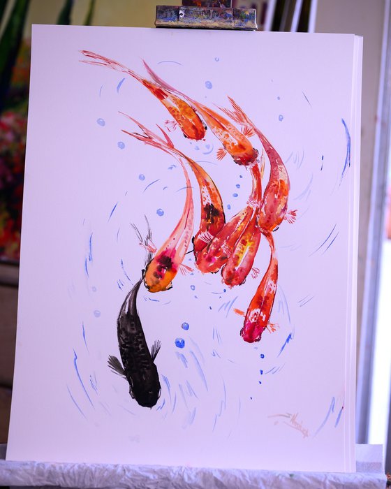 Feng Shui Koi wall art, 9 Koi fish