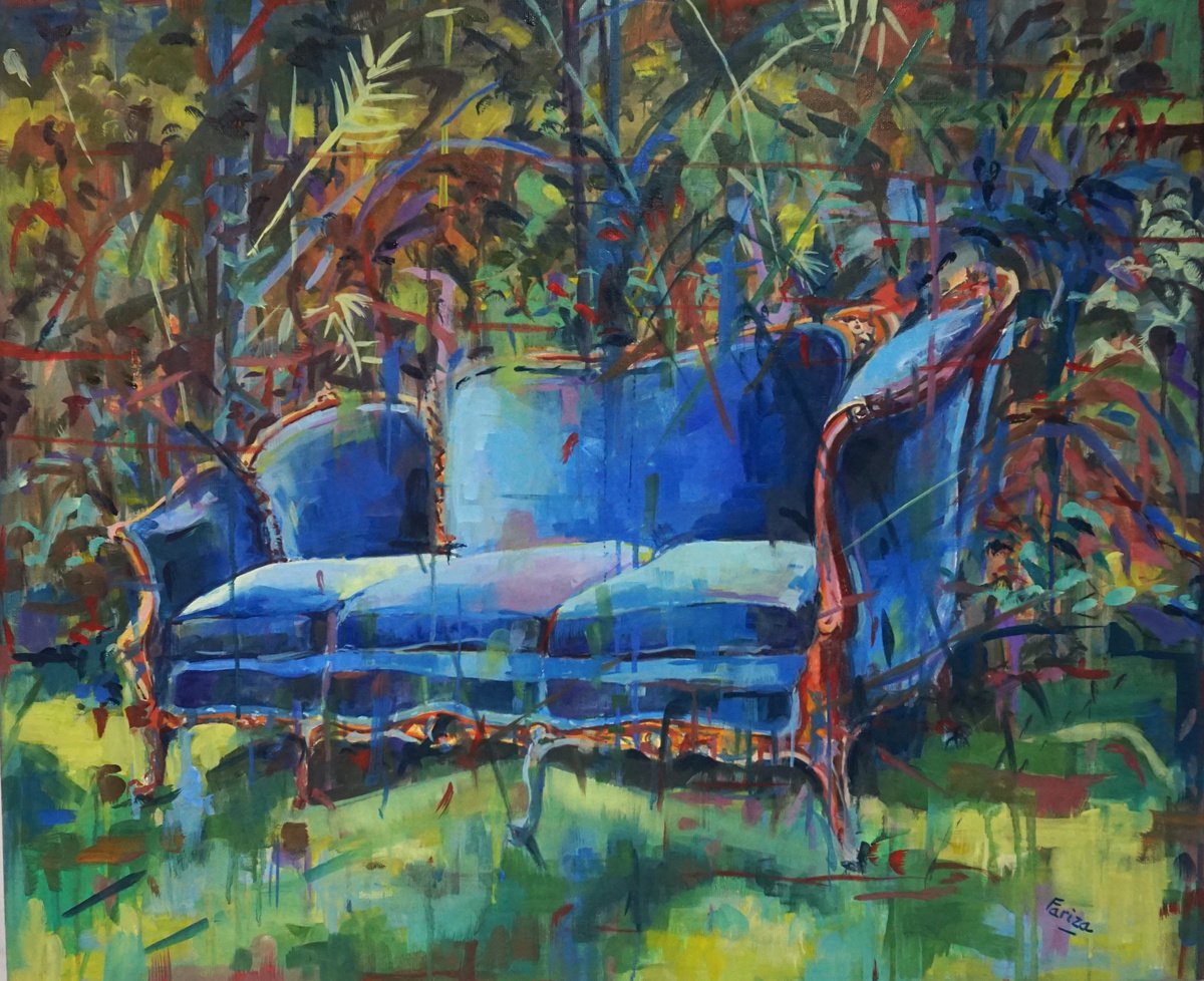 Impressionistic Botanical Oil Painting By Amaya Fernandez Fariza, 29 X 24, Blue Dreams, Original Artwork