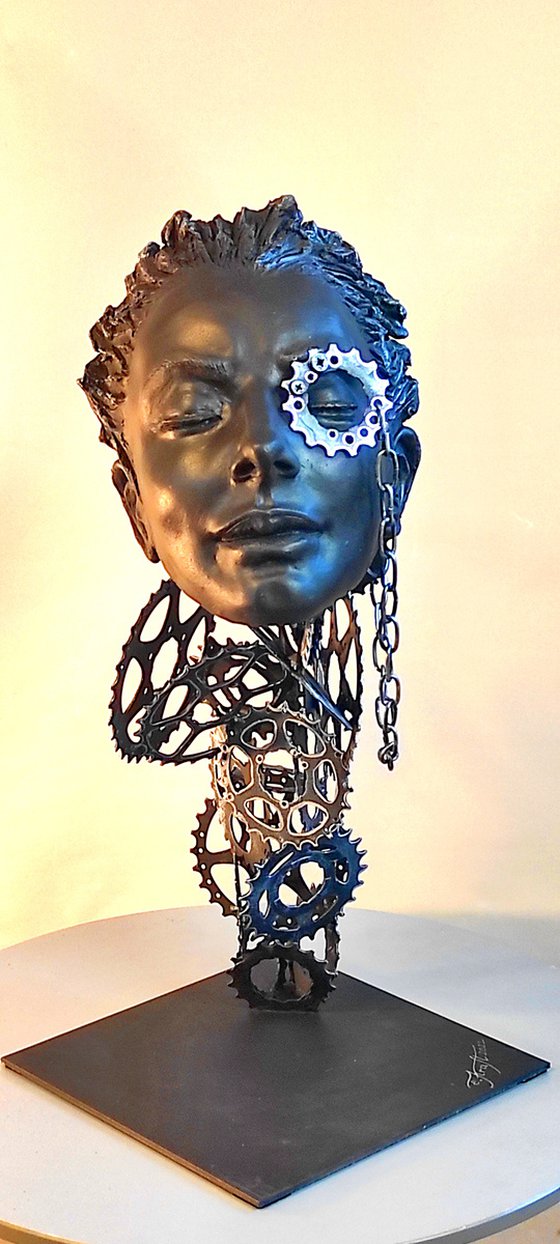 "Android. Female I" Unique mixed media sculpture