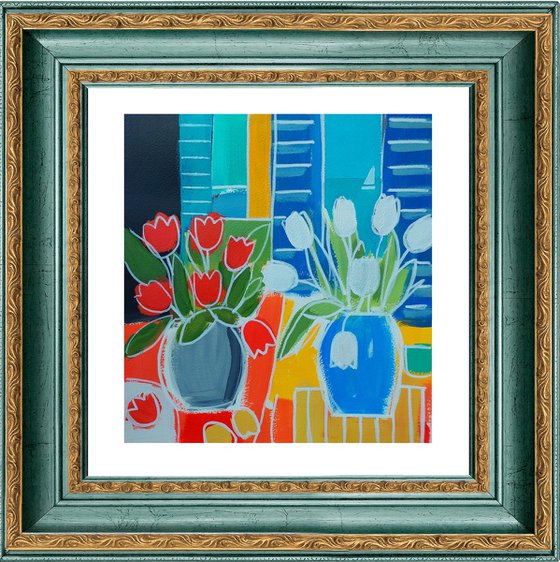 Tulips and Blue Shutters