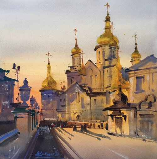 The temple is illuminated by warm evening light by Andrii Kovalyk