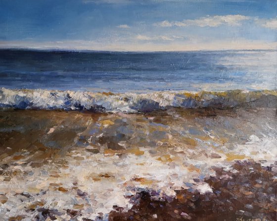 Sun on the ocean wave 2, original one of a kind oil on canvas seascape