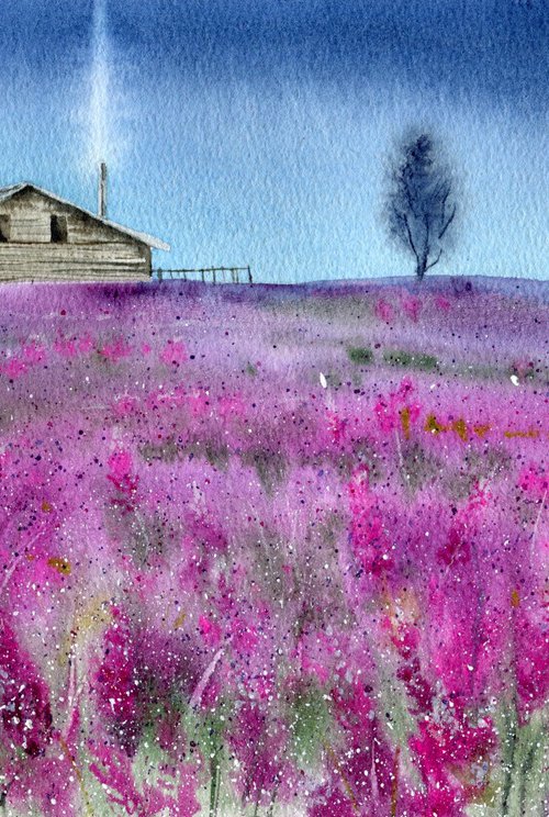 Village of Vartiolampi. Karelia. Original watercolor. by Evgeniya Mokeeva