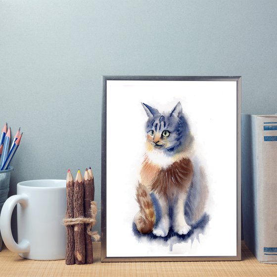 Original Watercolor Cat Painting