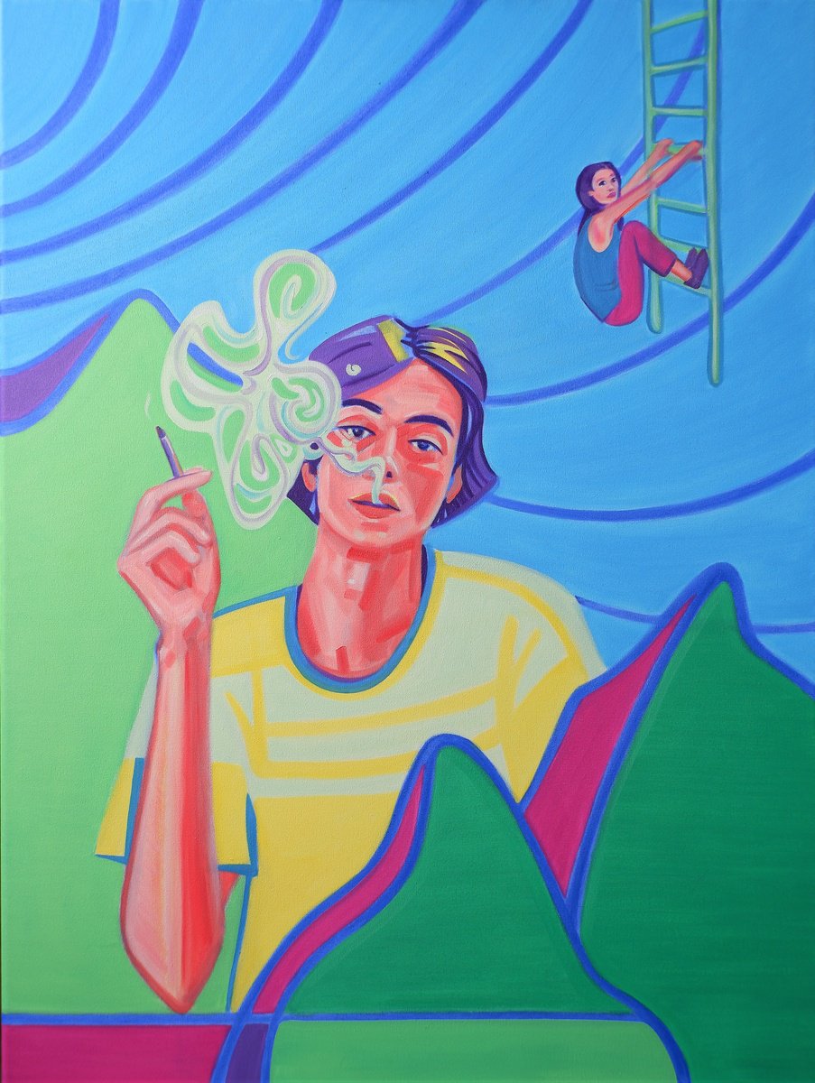 Surrealistic Portrait Oil Painting By Van Lanigh, 24 X 31", Career Ladder, Original Artwork