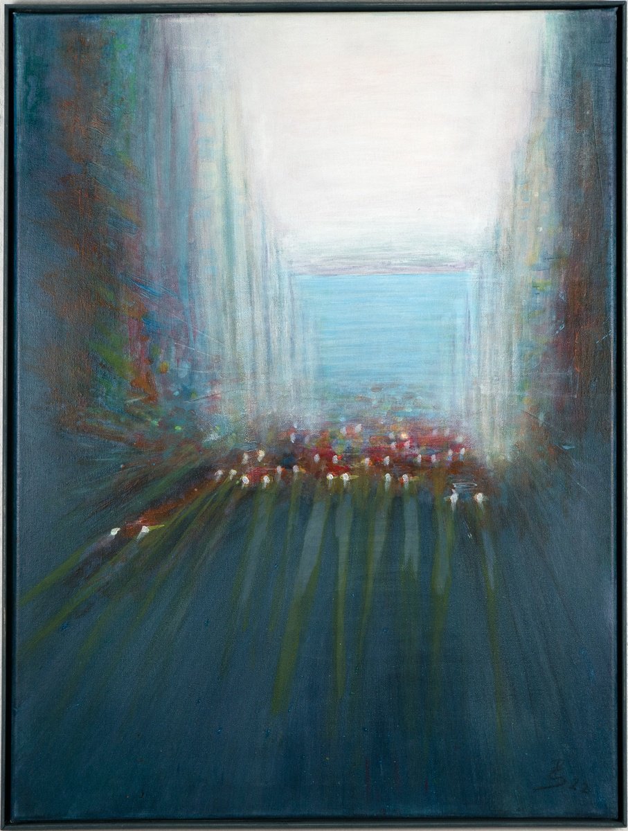 Urban And Pop Cityscapes Painting By Peter Stahr, 24 X 32", City Dreams, Original Artwork