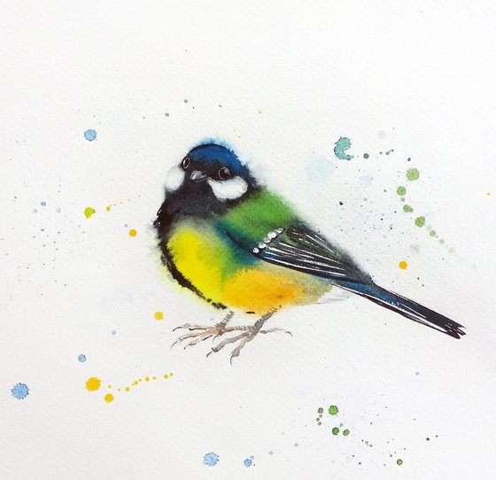 Great tit #4- bird, birds, animals, wildlife watercolour painting