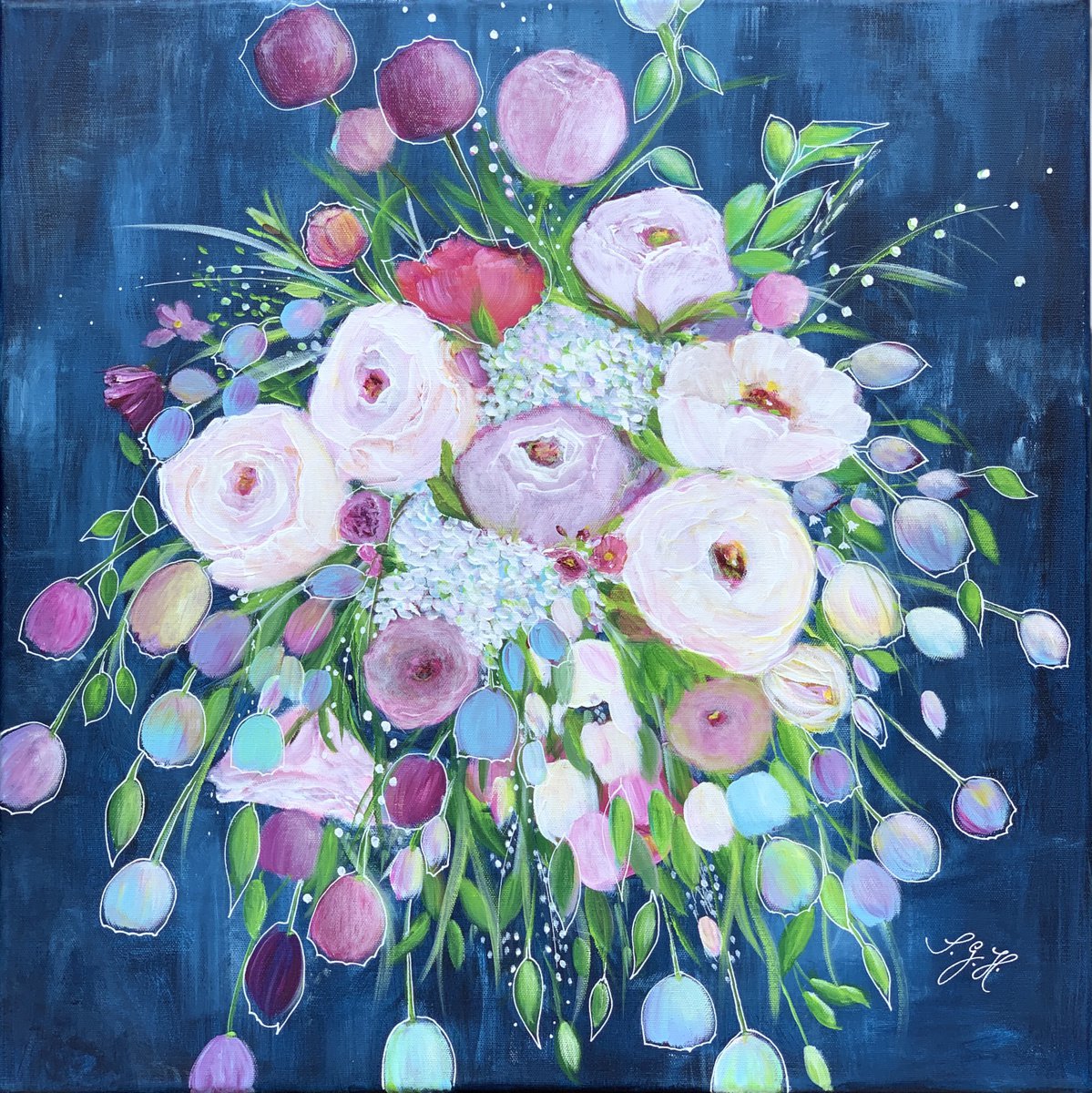 Flowers on darkblue by Sandra Gebhardt-Hoepfner